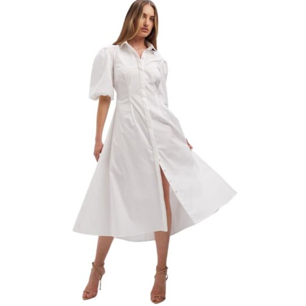 Bardot White Puff Sleeve Midi Dress